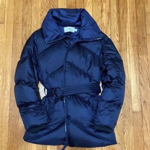 Coach belted blue puffer coat.